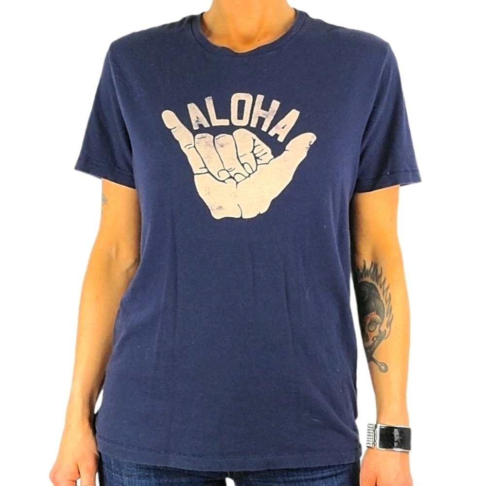 Gap ALOHA Cotton Short Sleeve Tee Shirt Size Small Dark Blue